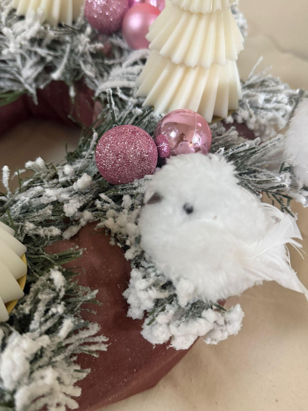 Adventski vijenac s ručno rađenim svijećama | puderasto roza božićna dekoracija (ručni rad)